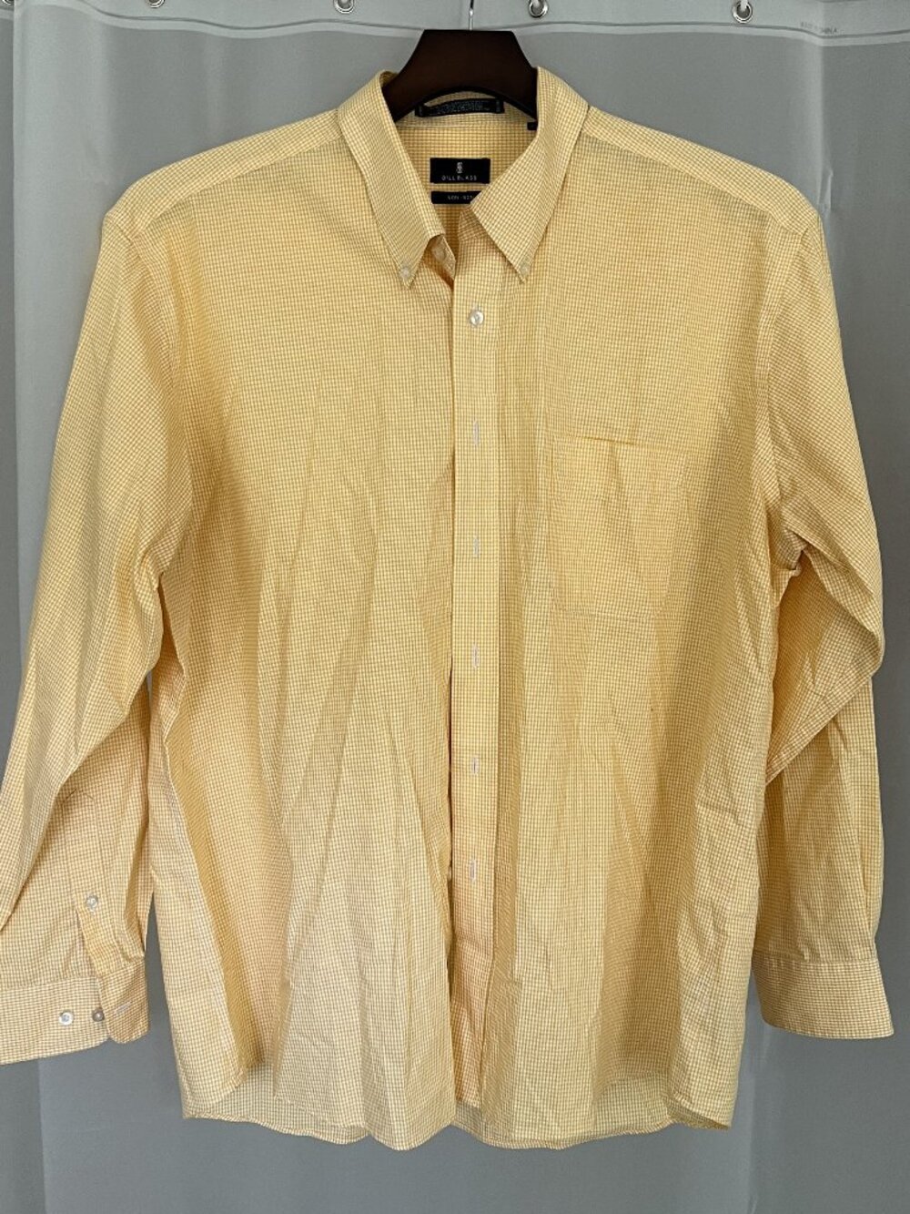 Bill Blass Yellow Check Dress Shirt 2XL Non-Iron Cotton Button-Up